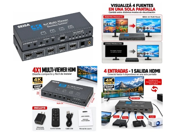 &ua HDMI SPLITTER 1 X 4 4K MULTIVIEWER (PANTALLA DIVIDIDA) SM-FG0401